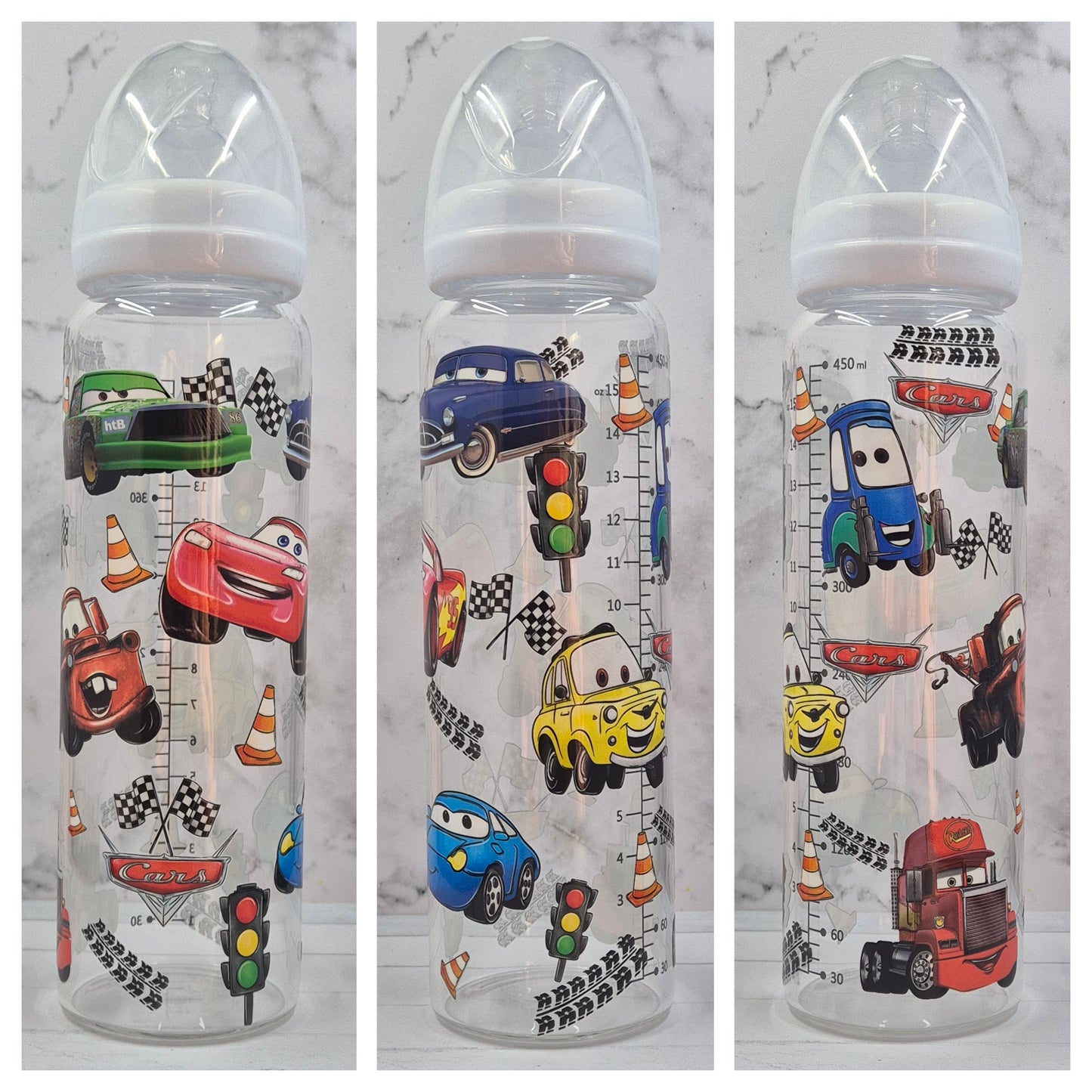 Cars and Trucks Glass Bottle